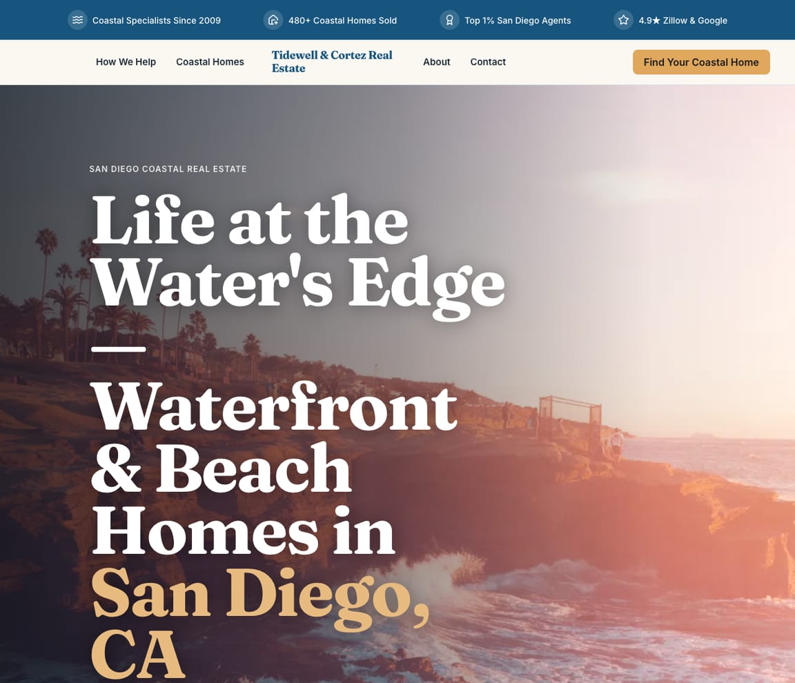 Waterfront & Beach Home Agent website template preview