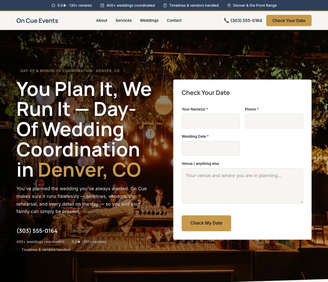 Day-Of Wedding Coordinator website template preview