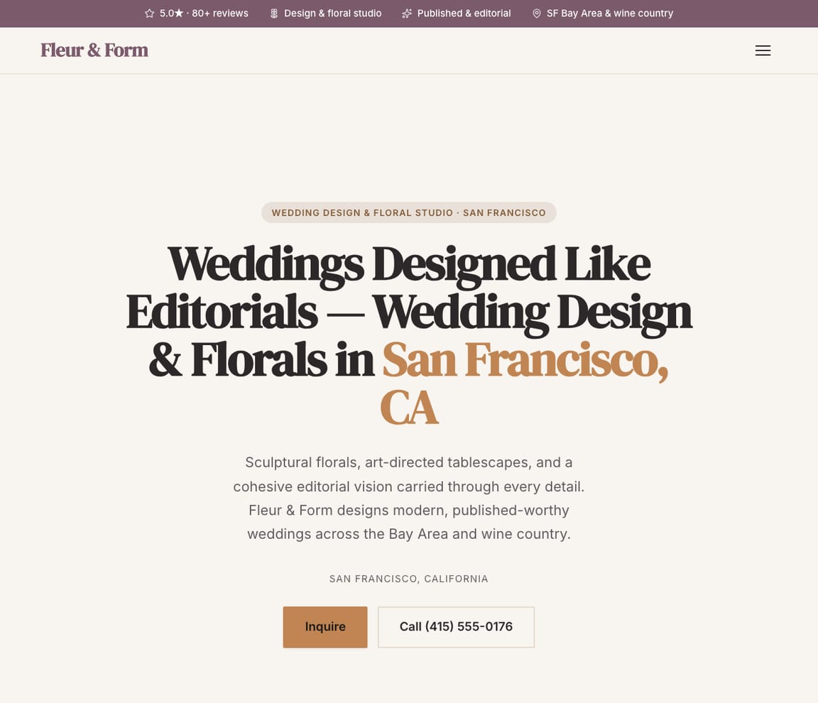 Wedding Designer & Florist website template preview