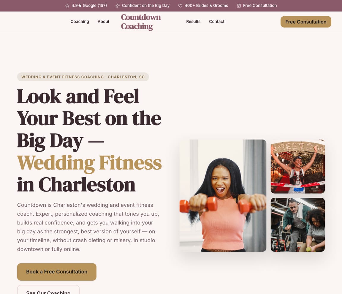 Wedding & Event Fitness Coach website template preview