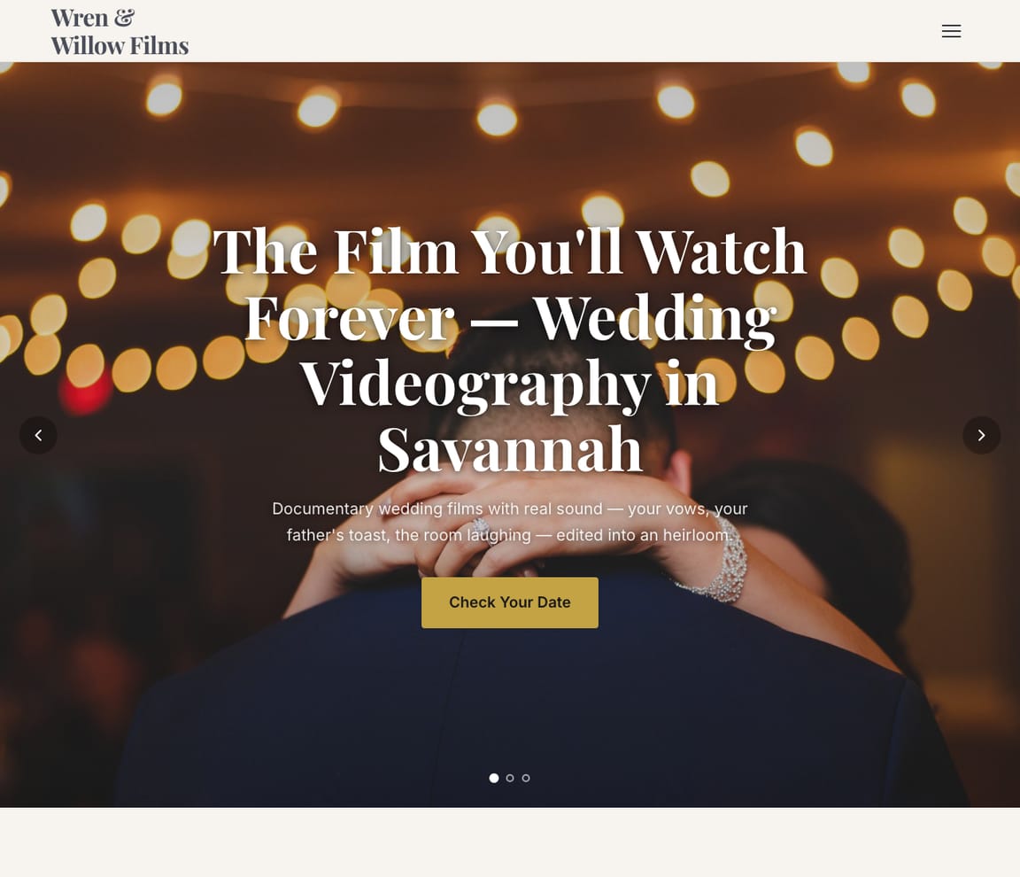 Wedding Videography website template preview