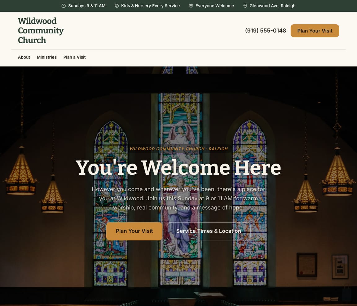 Church website template preview