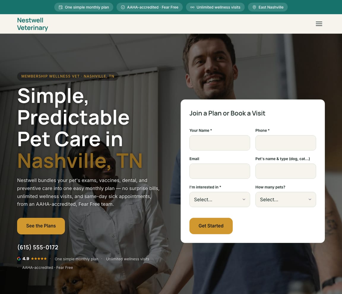 Membership Wellness Vet website template preview