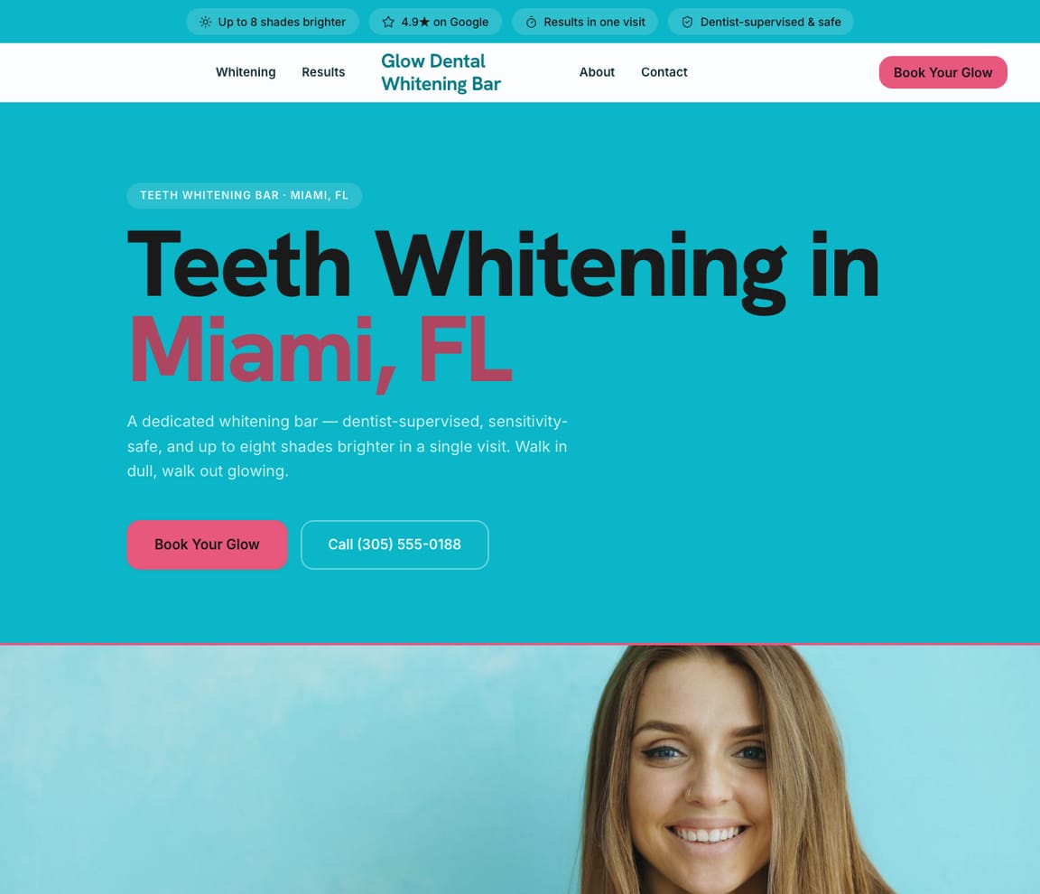 Teeth Whitening Studio website template preview