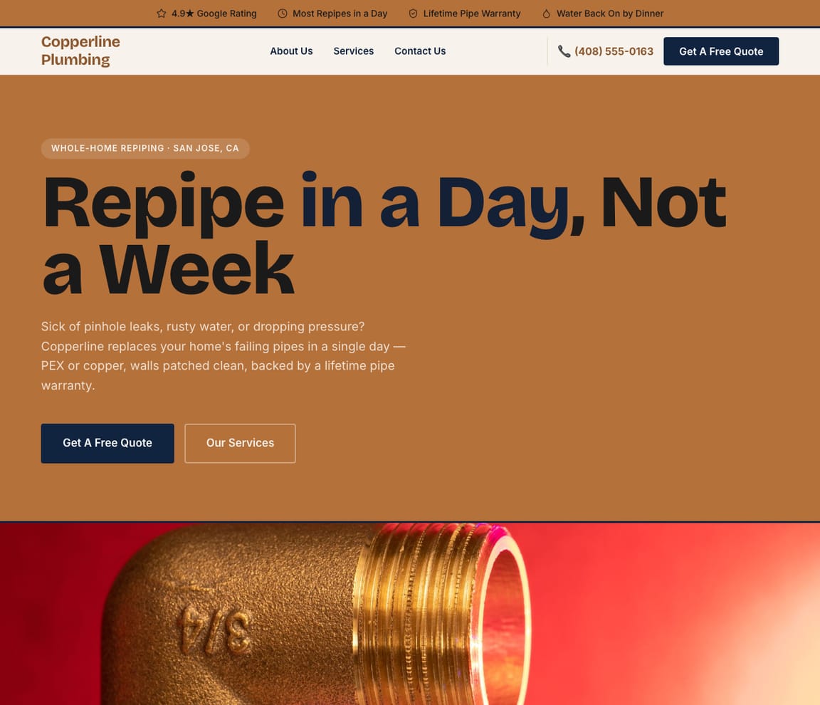 Plumber - Repiping website template preview