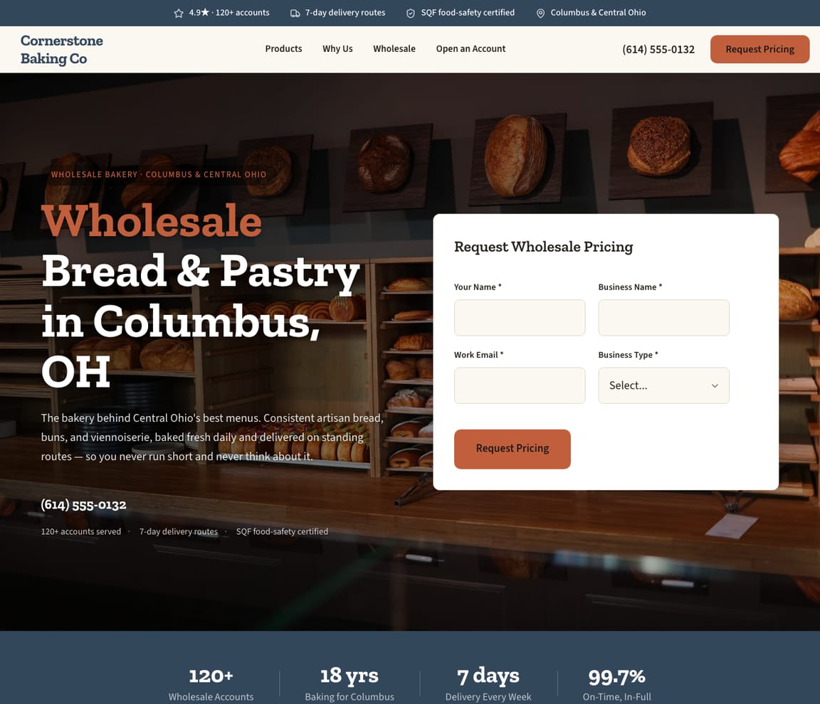 Wholesale Bakery website template preview