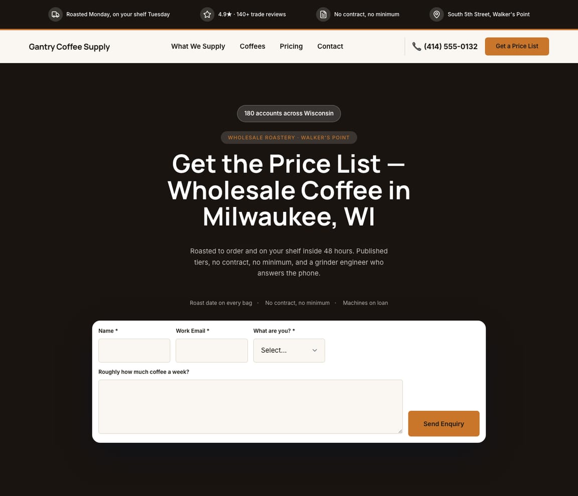 Wholesale Coffee Roastery website template preview