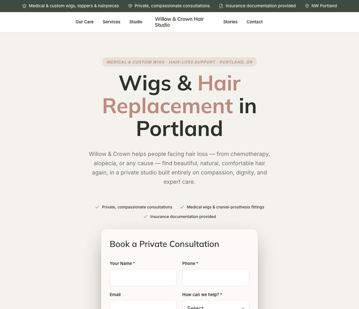 Wig & Hair Replacement Studio website template preview