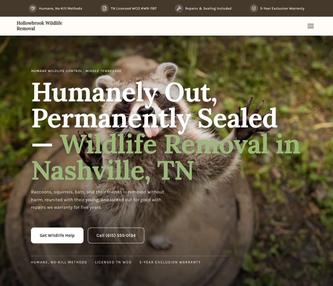 Wildlife Removal website template preview