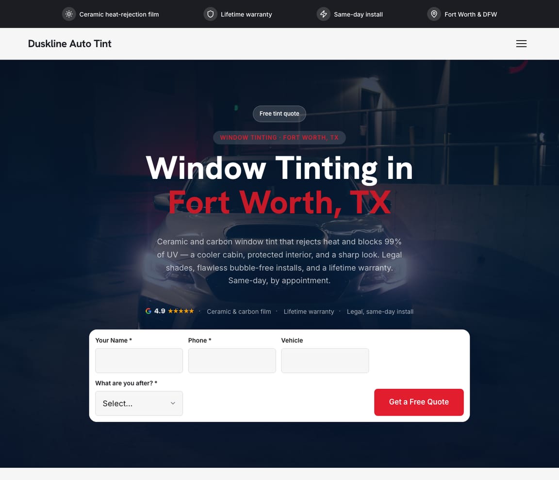 Window Tinting website template preview