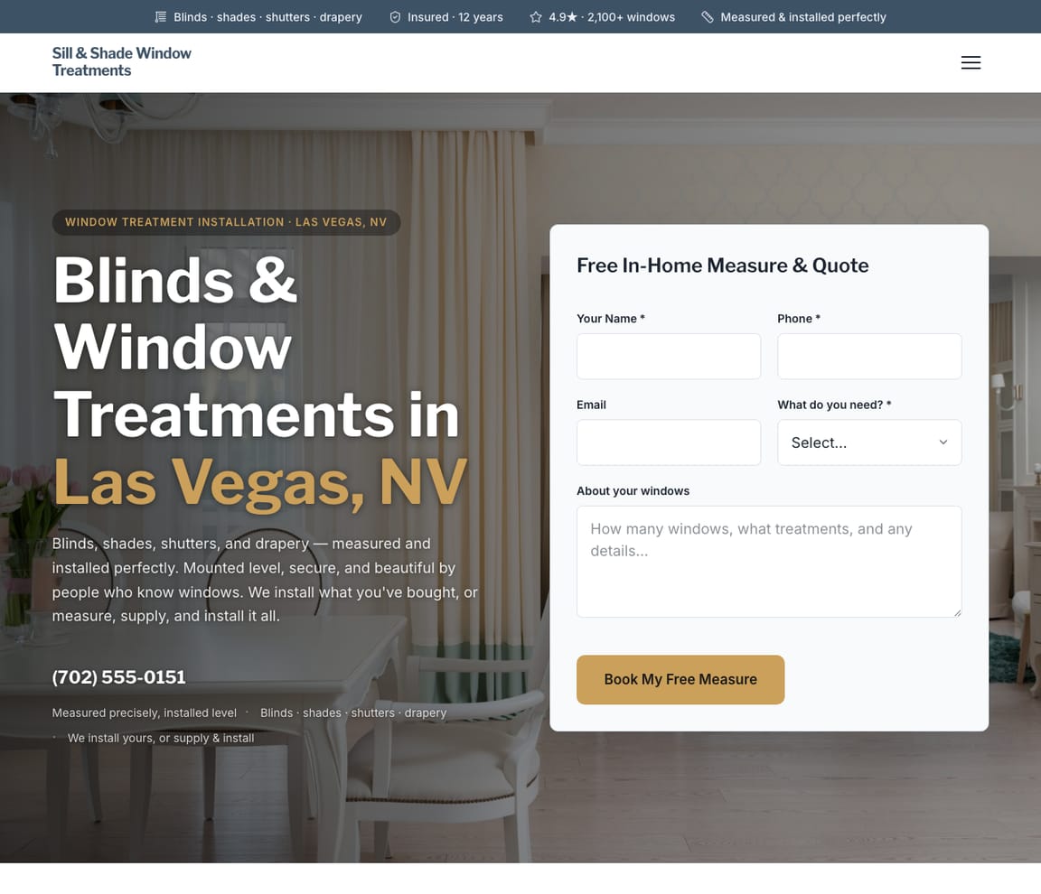 Window Treatments & Blinds website template preview