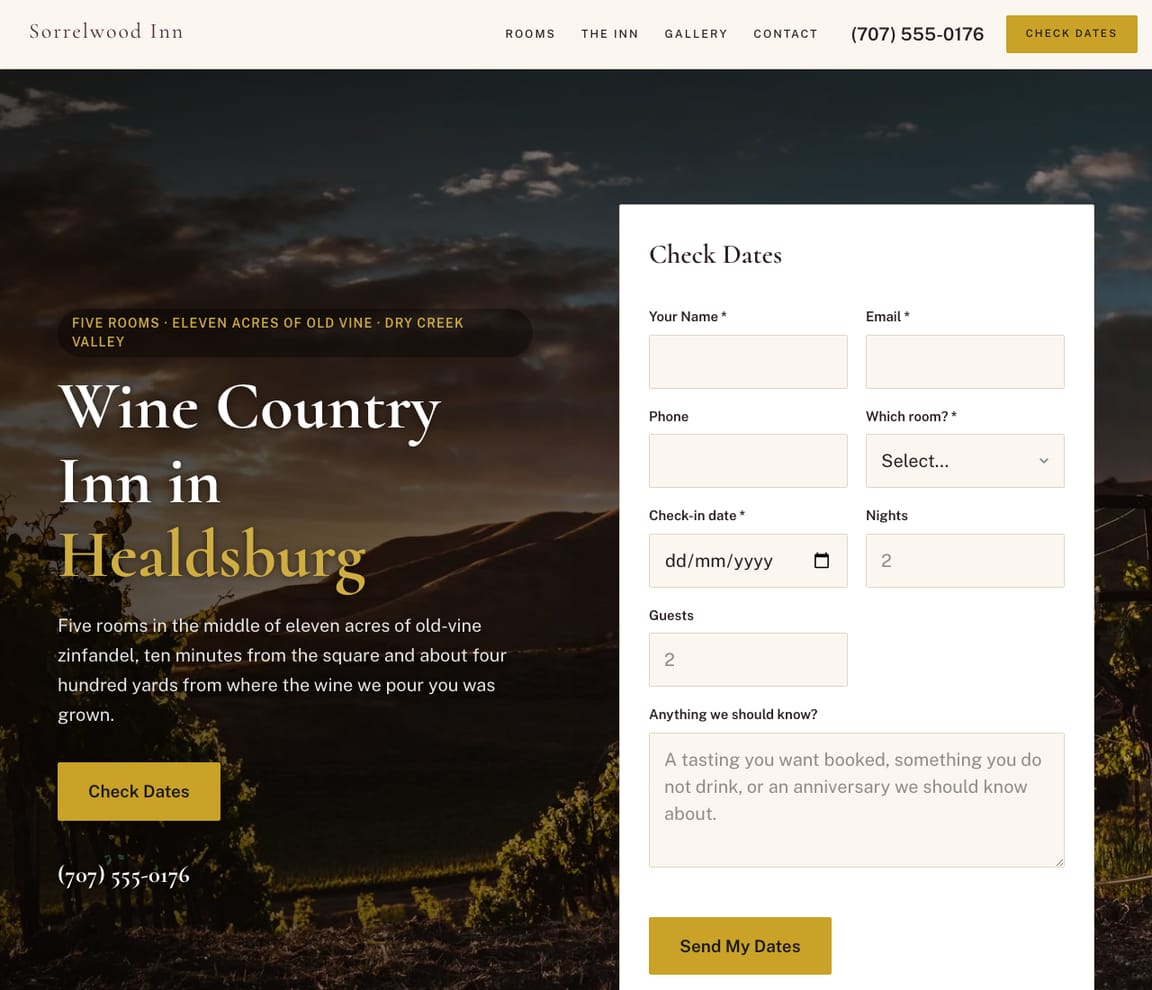Wine Country Inn website template preview