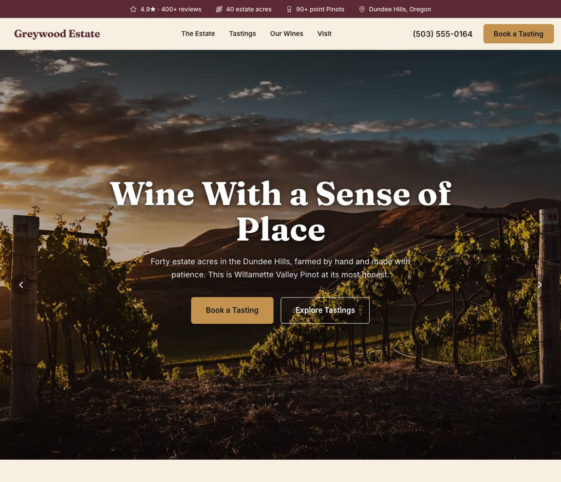 Winery & Vineyard website template preview