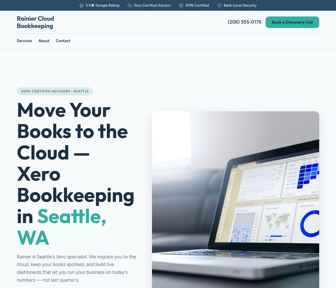 Xero Bookkeeping website template preview