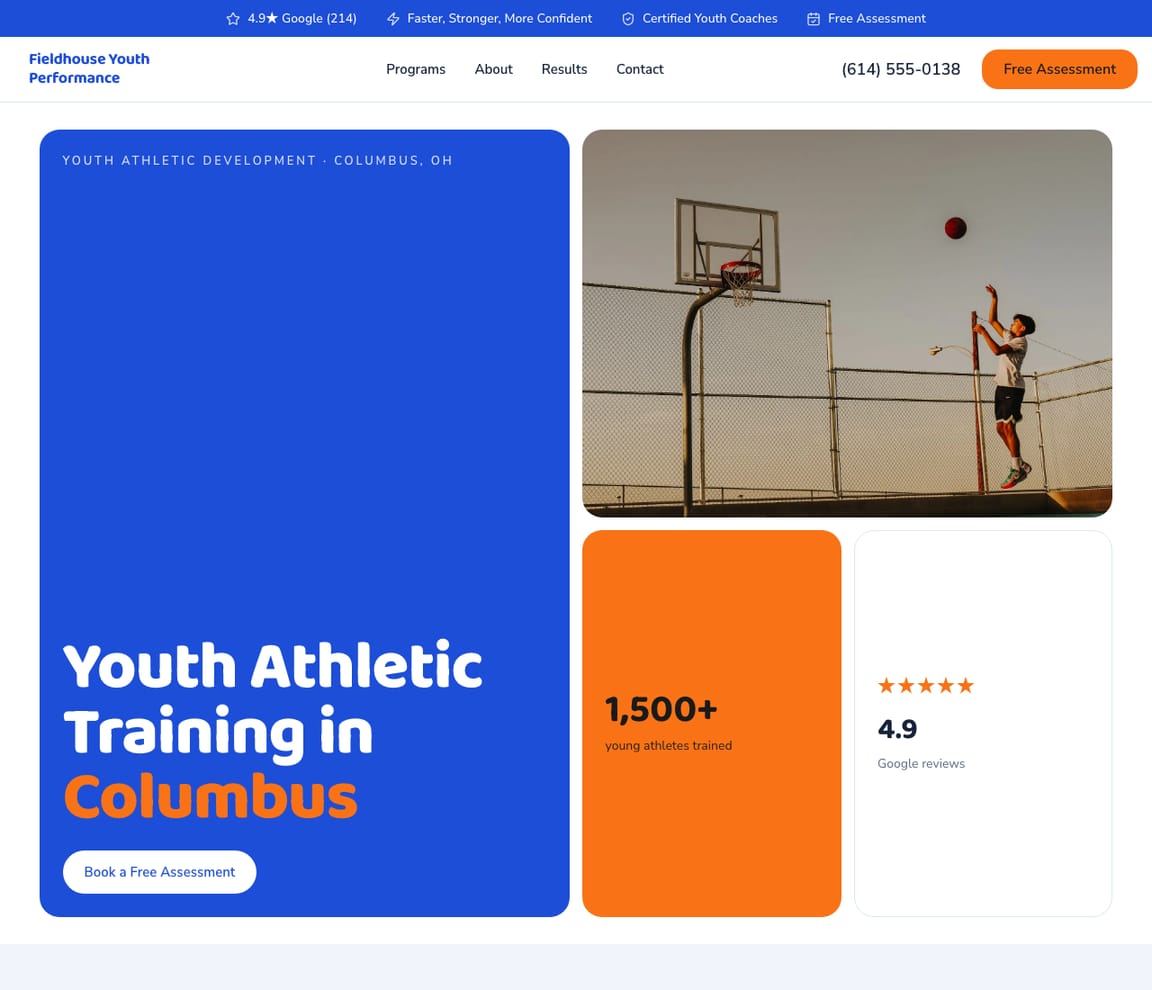 Youth Athletic Development Coach website template preview
